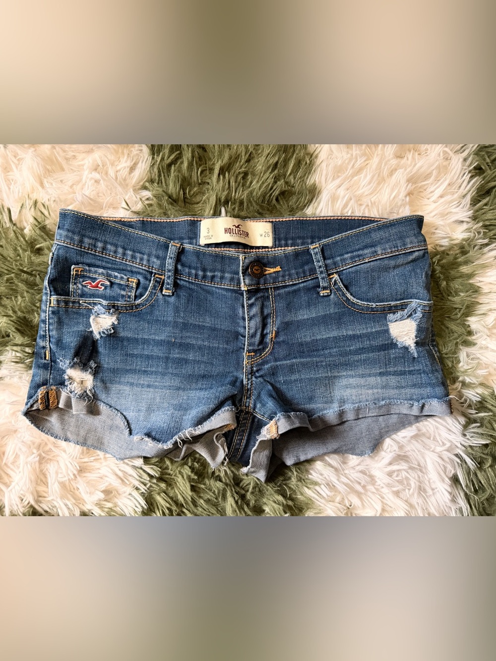 Hollister Medium Blue Denim Frayed Cutoff Shorts